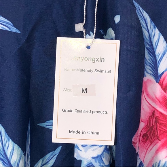 Dark Blue Floral Maternity Swimsuit One Piece Ruffle Spaghetti Straps  Size M - Picture 7 of 7